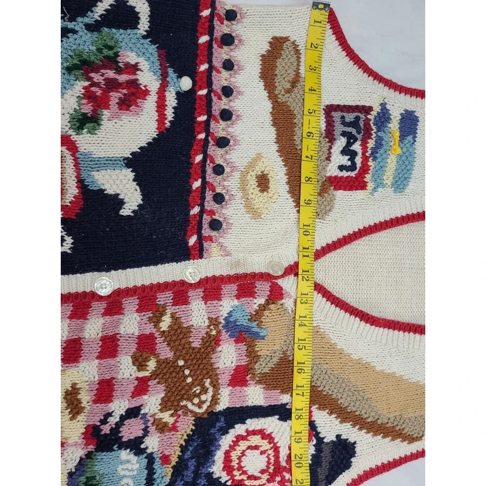 Vintage 1990s Knitted Sweater Vest Kitchen Theme Cottagecore Sz 2X Grandmacore - Picture 4 of 10